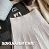 Saia Plissada de Alta Qualidade para Mulheres, Outono e Inverno Lã Espessa Cintura Alta Curta, Look Emagrecedor Preto Tamanho Grande Saia Evasê