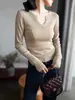 Suéter de tricô com gola V e mangas compridas para mulheres, novo top de tricô slim fit outono 2026, camisa básica para mulheres