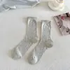 Meias Femininas de Meia-Canela para Primavera e Verão, Estilo Coreano Moderno, Versáteis Meias de Algodão com Bolinhas e Borda Enrolada, Meias Femininas Sem Costura