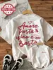 Tamanho europeu transfronteiriçoCamiseta casual feminina de corte solto "Amore Pasta Vino E Ba"
