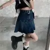 Falda vaquera para mujer, primavera y verano, estilo americano, retro, cintura alta, azul oscuro, estilo Spice Girl, línea A, falda plisada, falda corta, falda de nicho.