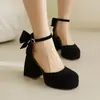 Talla 32-46 talla primavera y verano hueco cuatro estaciones zapatos lazo poco profundos gruesos tacón alto sandalias para mujer G954