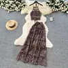 Elegante Conjunto de Dos Piezas con Estampado de Leopardo y Cuello Halter para Mujer, Atuendo de Verano sin Mangas con Lazo y Volantes en la Espalda para Vacaciones