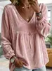 Otoño 2026 Comercio Exterior Europeo y Americano Transfronterizo Nueva Ropa de Mujer Cuello en V Encaje Terciopelo Casual Holgada Manga Larga Blusa Camisa
