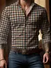 Camisa masculina de manga longa para comércio exterior transfronteiriço com estampa digital xadrez de bolinhas casual business com colarinho