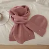 Chapéu cachecol de tricô com mistura de lã estilo coreano para mulheres, conjunto de cor sólida, versátil, macio, pegajoso, espesso, aquecedor de pescoço