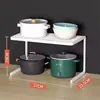 Estantería de gabinete, escurreplatos de cocina, estante de almacenamiento, organizador de utensilios para estufa, separador de ollas de doble capa para debajo del fregadero