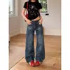 Jeans rectos de tiro bajo lavados estilo americano para mujer, diseño vintage de chica hot, corte relajado, pantalones casuales resistentes, Otoño 2026