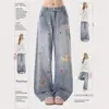 Pantalones de Mezclilla con Parche de Estrella para Mujer Otoño Tendencia Nuevo Estilo Pantalones Sueltos Adelgazantes Versátiles Pierna Ancha Pantalones Largos Tendencia de Instagram