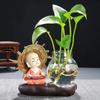 Langli Green Rose Resina Hidropônica Chapéu de Palha Little Monk Vaso Criativo Home Hotel Copper Money Grass Vaso de Flores de Cerâmica