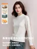 Camiseta de inverno de manga comprida estilo coreano para mulheres, com design de ombro normal, estilo casual e gola alta de tricô