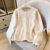 Suéter Abrigo Cardigan de Cuello Redondo Bordado a Mano para Mujer Otoño/Invierno 2026 Nuevo Abrigo Holgado Ropa de Punto Cardigan de Moda