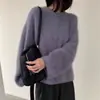 Suéter de Gola Redonda Pulôver Estilo Preguiçoso de Imitação de Visom para Mulheres Outono e Inverno Novo Solto Mangas Longas Macio Cera Casual Tricô Top para Mulheres