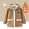 Blusão Infantil de Comprimento Médio para Outono e Inverno, Roupa Externa Oversized, Jaqueta de Penas com Forro de Lã, Avental para Meninos e Meninas, Roupa Protetora Antisujeira para Crianças Mais Velhas