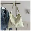 Bolso de hombro tipo tote de lona casual estilo coreano, a cuadros, elegante y fresco, nuevo para la primavera-verano 2026, tela de color liso y bloques de color