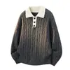 Suéter de Punto Trenzado con Cuello de Solapa para Hombre Primavera/Otoño 2026, Estilo Americano Holgado Casual Suéter Falso de Dos Piezas