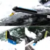 Pala de Nieve para Coche, Pala Multifuncional Telescópica para Eliminar Nieve y Hielo, Raspador de Hielo de Tendón de Res, Cepillo para Eliminar Escarcha, Cepillo de Nieve con Martillo de Seguridad