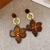 Pendientes de Borla con Colgante de Flor de Resina Aguja de Plata Lujo Ligero Clavos de Oreja de Gama Alta Pendientes de Moda Retro Simples Versátiles para Mujer
