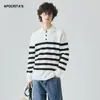 Roupas Masculinas Apo Suéter Masculino Transfronteiriço Estilo Old Money, Caimento Solto, Tricô Polo Color Blocking Listrado, Blusa de Manga Longa.
