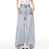 Jeans de pierna ancha curvados azul claro retro americano para mujer, nuevo estilo primavera 2026, pantalones largos holgados, adelgazantes y con caída
