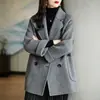 2026 Nuevo Abrigo Rosa Otoño/Invierno Mujer Altura Pequeña Longitud Media Estilo Coreano Lana Elegante Casual Longitud Media Ropa de Abrigo