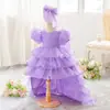 Vestido Infantil Transfronteiriço, Mangas Bufantes, Saia Princesa Fofa de Tule, Saia de Cauda de Bolo Multicamadas, Roupa de Performance para Festas