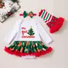 Macacão vestido de Natal de manga comprida para bebês meninas, roupa de princesa fofa com renda de boneco de gengibre para sessão de fotos de um ano