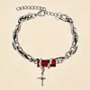 Pulsera Negra de Diamantes Negros Retorcidos con Estrella Oscura, Estilo Punk, Doble Capa con Colgante de Estrella Cruzada, para Hombres y Mujeres