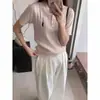 Camiseta polo de manga curta em seda gelada estilo francês para mulheres, novo modelo de verão, top bonito e muito estiloso em branco