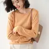 Primavera Nuevo Estilo Tejido de Punto de Cuello Redondo Rizado Camiseta de Fondo de Manga Larga para Mujer Estilo Coreano Holgado Talla Grande Tejido de Punto de Cuello Bajo