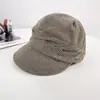 Chapéu octogonal literário retrô estilo coreano para mulheres, chapéu de equitação plissado para outono e inverno, casual e versátil, boina que afina o rosto
