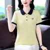 Camiseta de manga corta para mujer 2026 nuevo estilo, holgada y adelgazante, elegante para madres de mediana edad, camisa con cuello, top casual versátil