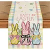 Camino de mesa popular transfronterizo de Pascua con estampados de conejos y huevos para decoración de restaurante y ambiente festivo - Bandera de mantel