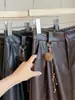 Calças cropped de couro PU de alta qualidade com perna larga para mulheres, outono cintura elástica linha A soltas versáteis casuais calças de couro, calças boot vintage