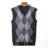 Chaleco de lana nuevo de otoño transfronterizo, chaleco de punto casual de negocios para hombre, camiseta base de punto a cuadros con cuello en V