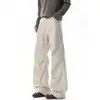 Pantalones de Trabajo Plisados Estilo Americano para Hombre Otoño Diseño Holgado Sentido de la Moda Marca de Tendencia High Street Rudo Genial Casual Pantalones Largos
