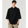 Camisa de Hombre de Verano de Algodón y Lino Transpirable de Seda Helada de Manga Tres Cuartos y Manga Corta Talla Grande