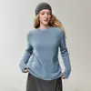 Hilo Kangbaolai - 25% seda de morera + 75% cachemir tejido suéter de cuello redondo para mujer, de manga larga, ajuste holgado, capa base