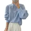 Estilo dulce y fresco, camisa base de manga larga con cuello alto para mujer, nueva colección primavera/otoño, corte holgado, versátil, casual y rejuvenecedor