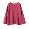Cashmere Outono/Inverno 2026 Novo Suéter de Tricô Feminino Gola Reta Solto Cor Sólida Estilo Preguiçoso
