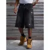 Tamanho europeu [Masculino Transfronteiriço] Shorts jeans masculinos sem elasticidade, com adornos de strass e barra desfiada, novo estilo primavera/verão