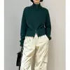 Cardigã de tricô verde escuro estilo francês com zíper duplo e gola semi-alta para mulheres, novo estilo outono e inverno 2026, top casual de lã quente