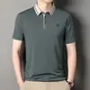Al por mayor transfronterizo para hombre, nueva camiseta polo de verano para hombre de mediana edad, casual de negocios, manga corta, seda helada, fresca, con cuello, camiseta para hombre