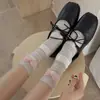 Meias Brancas de Renda com Laço para Mulheres, Meias de Cano Médio, Estilo Ballet, Meias de Algodão para Primavera e Verão, Meias de Verão Respiráveis Soltinhas, Algodão Puro