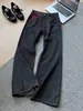 Jeans Negros de Pierna Recta de Gama Alta para Hombre, Pantalones Sueltos de Verano Estilo Retro Americano Cleanfit, Pantalones Anchos Largos hasta el Suelo