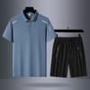Traje de verano para papá, para hombres de mediana edad y mayores, deportivo, de verano, de seda helada, con camisa polo de manga corta, traje de tres piezas para hombre
