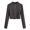 Jaqueta Cardigã de Tricô Curta Estilo Hot Girl com Gola Alta para Mulheres, Outono e Inverno, Manga Longa Slim Fit com Zíper, Tendência de Moda de Rua