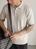 Camiseta de Tricô com Gola em Mistura de Tencel e Linho com Textura Âmbar, Versátil Polo de Manga Curta para o Dia a Dia