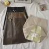 2026 Nueva Falda de Piel Sintética, Falda Midi de Línea A para Mujer, Falda Corta, Cintura Alta, Adelgazante, Otoño-Invierno, Negra, Talla Pequeña
