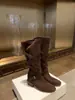 Novo Estilo~Botas de Salto Alto de 7cm para Mulheres com Tiras Cruzadas, Botas Western de Cano Médio-Alto, Botas de Equitação, Botas Longas, Botas Amassadas